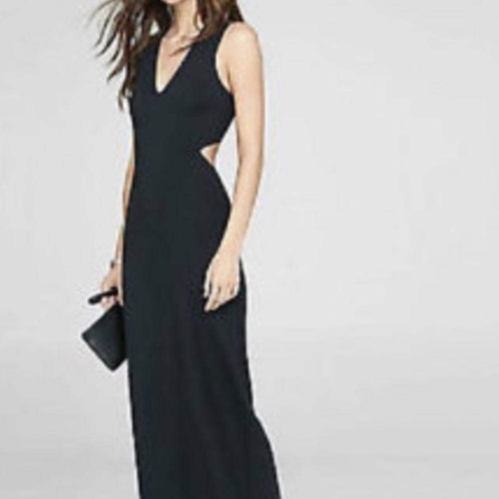 Express full length deep V cut out dress